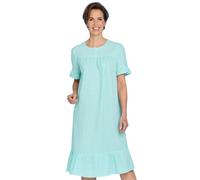 Chums Ladies Seersucker Cotton Nightdress Tiered Hem & Frill Cuffs Aqua 20-22