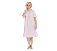 Chums Ladies Seersucker Cotton Nightdress Tiered Hem & Frill Cuffs Pink 24-26