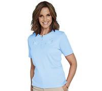 Chums Ladies Short Sleeve Grandad Top with Embroidery, Lightweight Button-Front Blouse in Blue, Peach, Light Khaki or Sage, Sizes 10 to 20