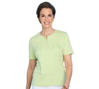 Chums Ladies Short Sleeve Grandad Top with Embroidery, Lightweight Button-Front Blouse in Blue, Peach, Light Khaki or Sage, Sizes 10 to 20