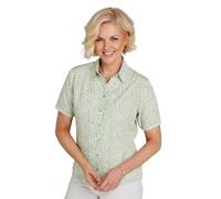 Chums Ladies Short Sleeve Pintuck Printed Blouse with Peter Pan Collar Top and Pintuck Front Detail for Women Soft Green 24