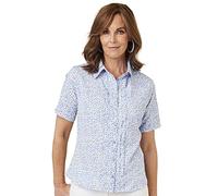 Chums Ladies Short Sleeve Pintuck Printed Blouse with Peter Pan Collar Top and Pintuck Front Detail for Women Blue 14