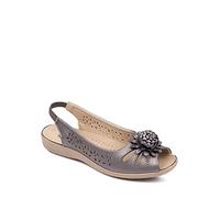 Chums Ladies Slip On Open Toe Sandal With Elastic Heel Pewter 3 UK
