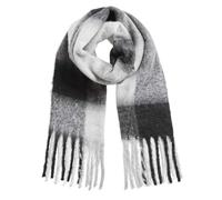 Chums Ladies Soft Boucle Woven Check Scarf Cosy Winter Wrap with Tassels Pastel Design Black and White One Size