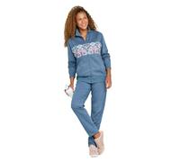 Chums Ladies Soft Cotton Floral Print 2 Piece Zip Front Leisure Suit | 2-Piece Co-Ord Lounge Set with Zip-Up Jacket with Colourful Print Panel and Elasticated Waist Trousers with Open Bottoms