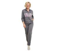 Chums Ladies Soft Cotton Floral Print 2 Piece Zip Front Leisure Suit | 2-Piece Co-Ord Lounge Set with Zip-Up Jacket with Colourful Print Panel and Elasticated Waist Trousers with Open Bottoms