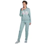 Chums Ladies Soft Cotton Floral Print 2 Piece Zip Front Leisure Suit | 2-Piece Co-Ord Lounge Set with Zip-Up Jacket with Colourful Print Panel and Elasticated Waist Trousers with Open Bottoms