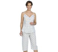 Chums Ladies Stylish Palm Print Viscose Crop Pyjama Set Soft Comfortable Fabric with Piping Edge Detail Lightweight Design with Adjustable Straps & Elasticated Waist Blue 10-12