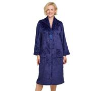 Chums Ladies Supersoft Embossed Zip Dressing Gown with Tassel Zip Pull & Pockets Navy 12-14