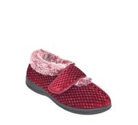 Chums Ladies Touch Fasten Wide EE Fit Faux Fur Trim Bootee Slipper Burgundy 6
