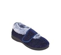Chums Ladies Touch Fasten Wide EE Fit Faux Fur Trim Bootee Slipper Navy 6