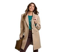 Chums Ladies Two Button Plain Design Coat Wool Look, Fully Lined 36" Length Winter Coat Collar and Rever 2 Button Camel 12