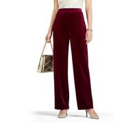 Chums Ladies Velour Straight Leg Trousers Soft Stretch Elasticated Waist Smart Casual Evening Comfort Trousers Sizes 12-24 Wine 24