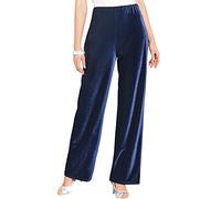 Chums Ladies Velour Straight Leg Trousers Soft Stretch Elasticated Waist Smart Casual Evening Comfort Trousers Sizes 12-24 Navy 18 Extra Short