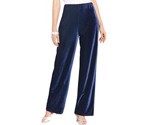 Chums Ladies Velour Straight Leg Trousers Soft Stretch Elasticated Waist Smart Casual Evening Comfort Trousers Sizes 12-24 Navy 18 Short