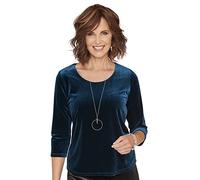 Chums Ladies Velour Top Luxury Soft Touch Fabric with Three Quarter Sleeve and Round Neckline Teal