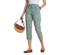 Chums Ladies Viscose Crop Print Trousers, Lightweight 21" Cropped Summer Trousers with Elasticated Drawcord Waist & Pockets, Stylish Printed Khaki 18
