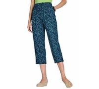 Chums Ladies Viscose Crop Print Trousers, Lightweight 21" Cropped Summer Trousers with Elasticated Drawcord Waist & Pockets, Stylish Printed Navy Turquiose Feather 247