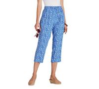 Chums Ladies Viscose Crop Print Trousers, Lightweight 21" Cropped Summer Trousers with Elasticated Drawcord Waist & Pockets, Stylish Printed Cornflower Blue 16