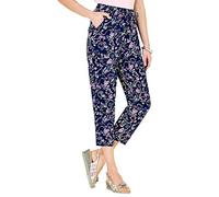 Chums Ladies Viscose Crop Print Trousers, Lightweight 21" Cropped Summer Trousers with Elasticated Drawcord Waist & Pockets, Stylish Printed Navy Floral Print 22