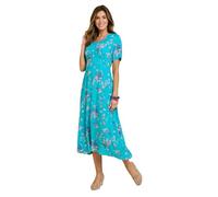 Chums Ladies Viscose Print Tea Dress - Fit & Flare Floral Midi with Shirred Back, Button Trim & ¾ Sleeves
