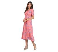 Chums Ladies Viscose Print Tea Dress - Fit & Flare Floral Midi with Shirred Back, Button Trim & ¾ Sleeves