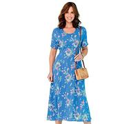 Chums Ladies Viscose Print Tea Dress - Fit & Flare Floral Midi with Shirred Back, Button Trim & ¾ Sleeves Blue 12 Short
