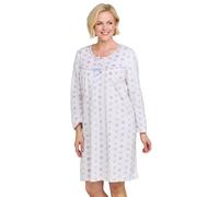 Chums Ladies Warm Winter Brushed Fleece Long Sleeve Nightdress | Women's Super Soft Fleece Nightie, Long Sleeves, Satin Bow, Button Placket, Long Fit (approx. 40" inch / 102cm)