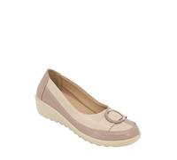 Chums Ladies Wide E Fit 2 Tone Shoe, Comfortable Flexisole Trainer with Padded Insole & 1.5" Wedge Heel Beige 3