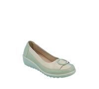 Chums Ladies Wide E Fit 2 Tone Shoe, Comfortable Flexisole Trainer with Padded Insole & 1.5" Wedge Heel Sage 8