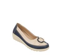 Chums Ladies Wide E Fit 2 Tone Shoe, Comfortable Flexisole Trainer with Padded Insole & 1.5" Wedge Heel Navy 7