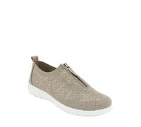Chums Ladies Wide E Fit Zip Front Marl Knit Fabric Trainer, Flexisole Comfort Shoe with Easy Fastening Khaki 7