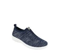 Chums Ladies Wide E Fit Zip Front Marl Knit Fabric Trainer, Flexisole Comfort Shoe with Easy Fastening Navy 4
