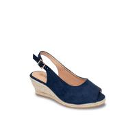 Chums Ladies Wide Fit Espadrille Sandal Mock Suede with Padded Sole, Adjustable Buckle & Medium Wedge