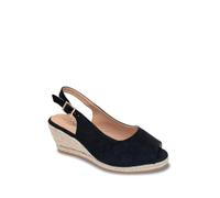 Chums Ladies Wide Fit Espadrille Sandal Mock Suede with Padded Sole, Adjustable Buckle & Medium Wedge