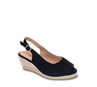 Chums Ladies Wide Fit Espadrille Sandal Mock Suede with Padded Sole, Adjustable Buckle & Medium Wedge Black 6