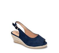 Chums Ladies Wide Fit Espadrille Sandal Mock Suede with Padded Sole, Adjustable Buckle & Medium Wedge Navy 8