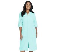Chums Ladies Zip Through 3/4 Sleeve, 100% Cotton Towelling Dressing Gown Cosy Loungewear with Pockets Mint 12-14