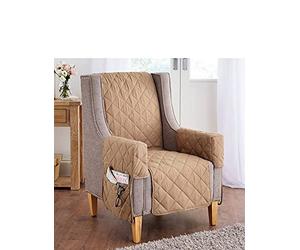 Chums Luxury Plain Quilted Furniture Protectors Reversible, Machine Washable Sofa Covers Easy Fit, Multiple Sizes for Chairs, Two-Seaters, and Three-Seaters Beige Chair Cover (19" Width)