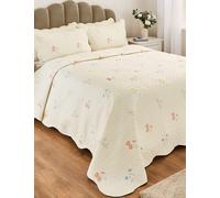 Chums Marie Quilted Floral Design Bedspread Set with Scalloped Edges - Soft Microfibre & Includes Quilted Pillowsham(s) Multi Single