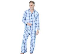 Chums Men's Classic Marlow Check Pyjamas Set with Contrast Piping Nightwear & Loungewear Sets Smart & Practical Design Machine Washable for Easy Maintenance Blue 48-50
