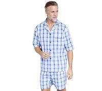 Chums Men's Classic Marlow Check Short Pyjamas Set with Contrast Piping Nightwear & Loungewear Sets Smart & Practical Design Machine Washable for Easy Maintenance Blue 38-40