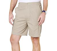 Chums Men's Cotton Cargo Shorts with Side Elastic Waist with Classic Belt Loops & Button Flap Pockets, Soft Breathable 100% Cotton Stone 44