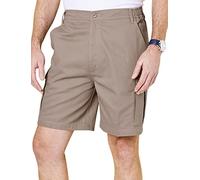 Chums Men's Cotton Cargo Shorts with Side Elastic Waist with Classic Belt Loops & Button Flap Pockets, Soft Breathable 100% Cotton Khaki 40