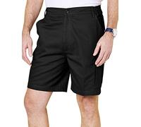 Chums Men's Cotton Cargo Shorts with Side Elastic Waist with Classic Belt Loops & Button Flap Pockets, Soft Breathable 100% Cotton Black 36