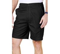 Chums Men's Cotton Cargo Shorts with Side Elastic Waist with Classic Belt Loops & Button Flap Pockets, Soft Breathable 100% Cotton Black 48