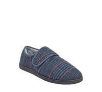 Chums Men's Dr Keller Wide Fit Faux Fur Lined Slippers with Touch Fasten Strap Adjustable Comfortable House Shoes with Lightweight Sturdy Sole Navy 8