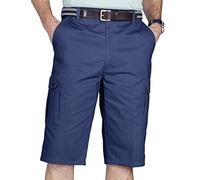 Chums Men's Long Cargo Shorts with Side Elastic Waistband, Roomy Button-Down Pockets, Longer Fit 100% Cotton Short Navy 38