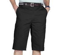 Chums Men's Long Cargo Shorts with Side Elastic Waistband, Roomy Button-Down Pockets, Longer Fit 100% Cotton Short Black 38