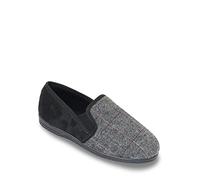 Chums Men's Soft Velour Check Slippers With Elastic Gusset Black 12 UK